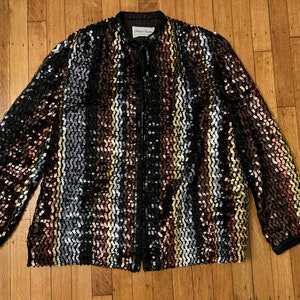 Sequin Jacket - Striped - Multicolored - Harry Acton - Metallic - Black - Evening - Cocktail - Vintage - D2