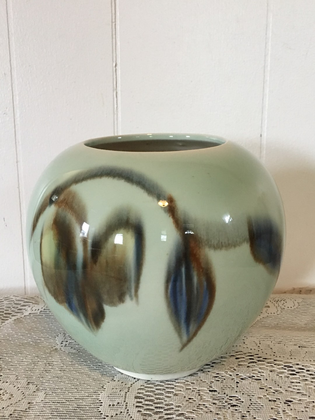Vontury Vase Von Tury Pottery Celadon Green Mid Century Floral