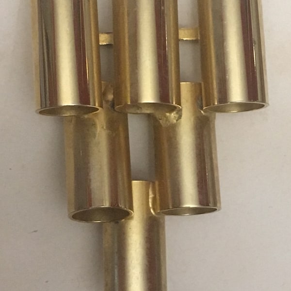 Mid Century Brooch - Modern - Modernist - Pipes - Tubes - Organ - Geometric - Unique - Large - Gold Tone - Signed - Mark XIV