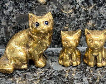 Brass Cat Figurine - Miniature - Set of 3 - Kitten - Cat Lover - Gift - H2