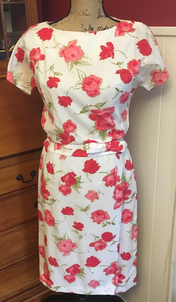 Fifties Dress - Mid Century - Floral - Pink - Gree