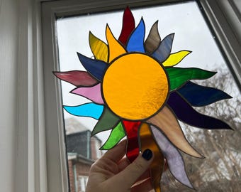 Suncatcher - Sun - Stained Glass - Multicolored - Rainbow - Large - Celestial - Glass Art - Window Decor - STRGCL