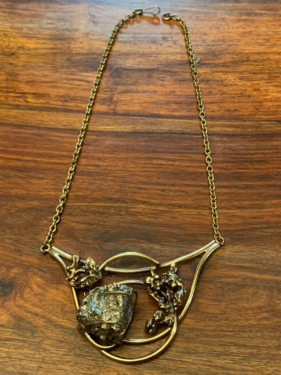 Brutalist Necklace - Brass - Pyrite - Fools Gold … - image 5
