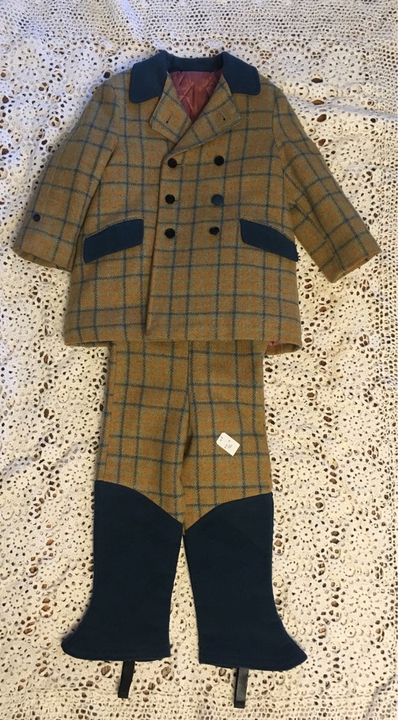 Wool Snow Suit - Plaid - Coat - Pants - Suspender… - image 1