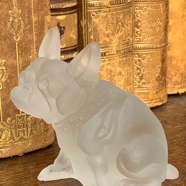 French Bulldog - Figurine - Frosted Glass - Satin - Vintage - Rare - R1