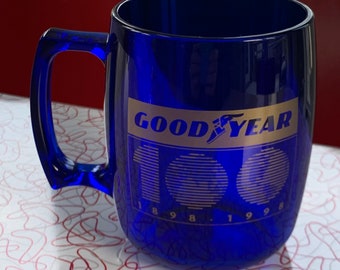 Goodyear Mug - Rare - Centennial - Blue - Plastic - Collectible - 1998 - Cobalt - Gold - Memorabilia - Collectible - Automobilia - V1