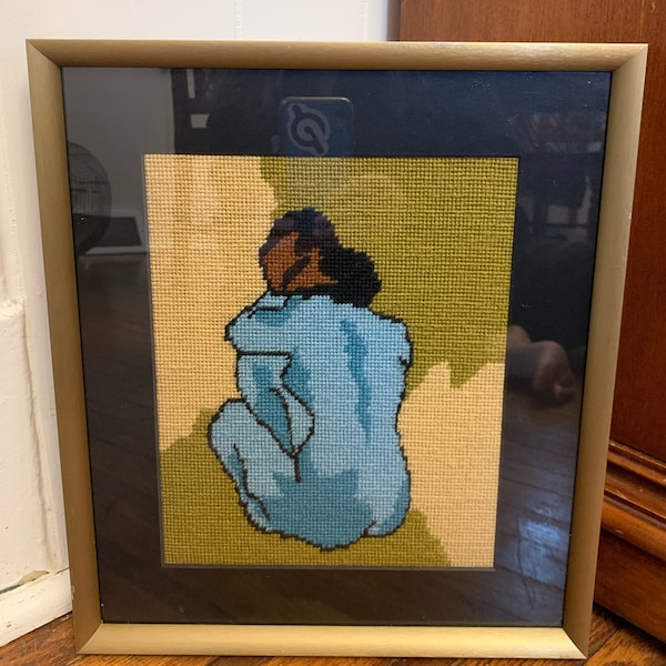Needlepoint Nude - Abstract - Retro - Psychedelic - Earth Tones - Framed - Matted - Vintage - P1
