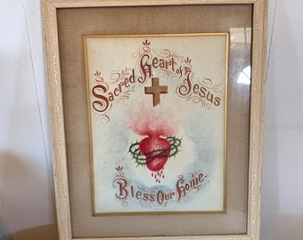 Sacred Heart Painting - Watercolor - Original - Framed - Antique - Relic - Christian - Religious - Catholic - STRG