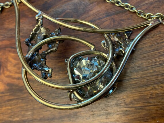 Brutalist Necklace - Brass - Pyrite - Fools Gold … - image 6