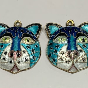 Laurel Burch Cat Earrings Rare Enamel Turquoise Blue Gold Silver White Vintage image 1