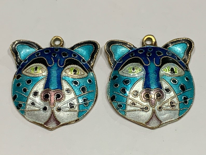 Laurel Burch Cat Earrings Rare Enamel Turquoise Blue Gold Silver White Vintage image 1