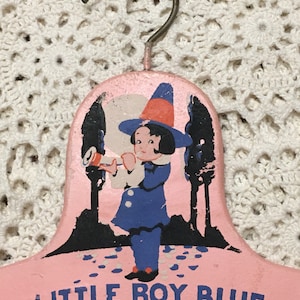 Child&#39;s Hanger - Children - Little Boy Blue - Wood - Painted - Nursery Rhyme - Vintage - D1