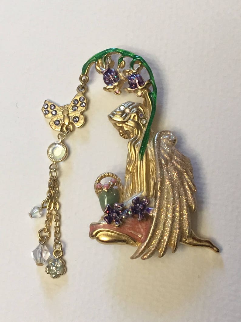 Butterfly Fairy Rare Basket Kirks Folly Brooch Vintage Bluebell Fairy Flowers