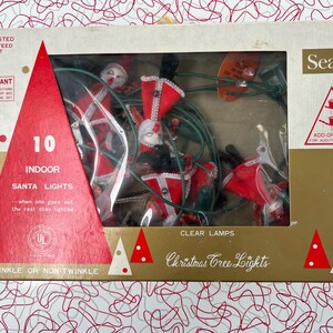 Santa String Lights - Christmas Tree Lights - Holiday - Seasonal - Mid Century - Rare - Sears - WRSHF