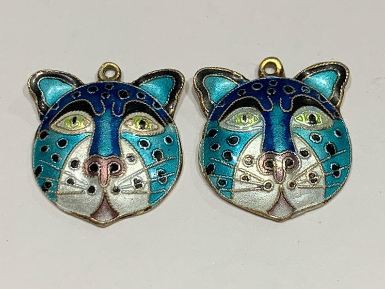 Laurel Burch Cat Earrings Rare Enamel Turquoise Blue Gold Silver White Vintage image 3