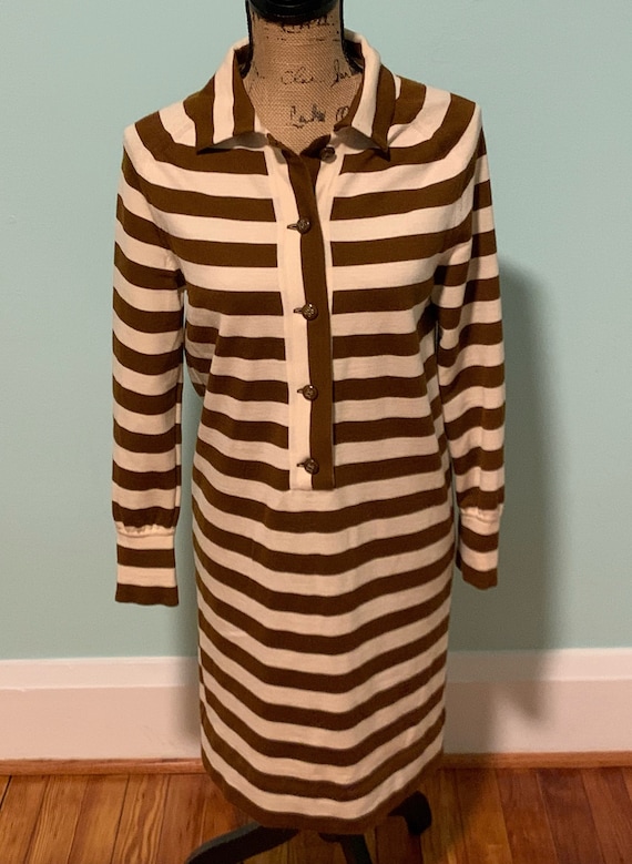 Striped Mod Dress - Mini - Wool - Goldworm - Sixt… - image 1