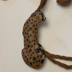 Cheetah Necklace - Halmy - Ceramic - Carol Halmy Signed - Bolero - Leather - Earth Tones - Tribal - Africa - Nature - Vintage