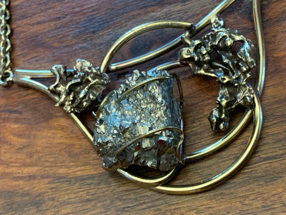 Brutalist Necklace - Brass - Pyrite - Fools Gold … - image 3