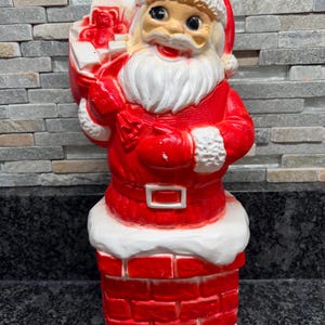 Santa Blow Mold - Christmas Decor - Holiday - Toys - Chimney - Red - White - Mid Century - LTBLBN