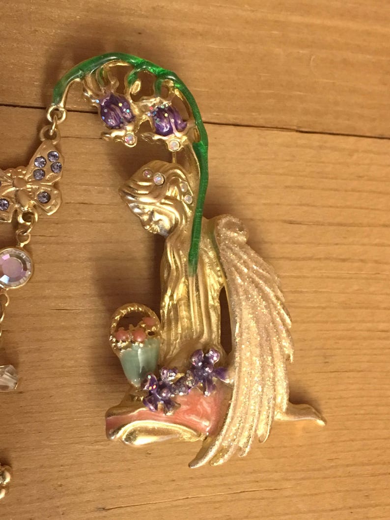 Butterfly Fairy Rare Basket Kirks Folly Brooch Vintage Bluebell Fairy Flowers