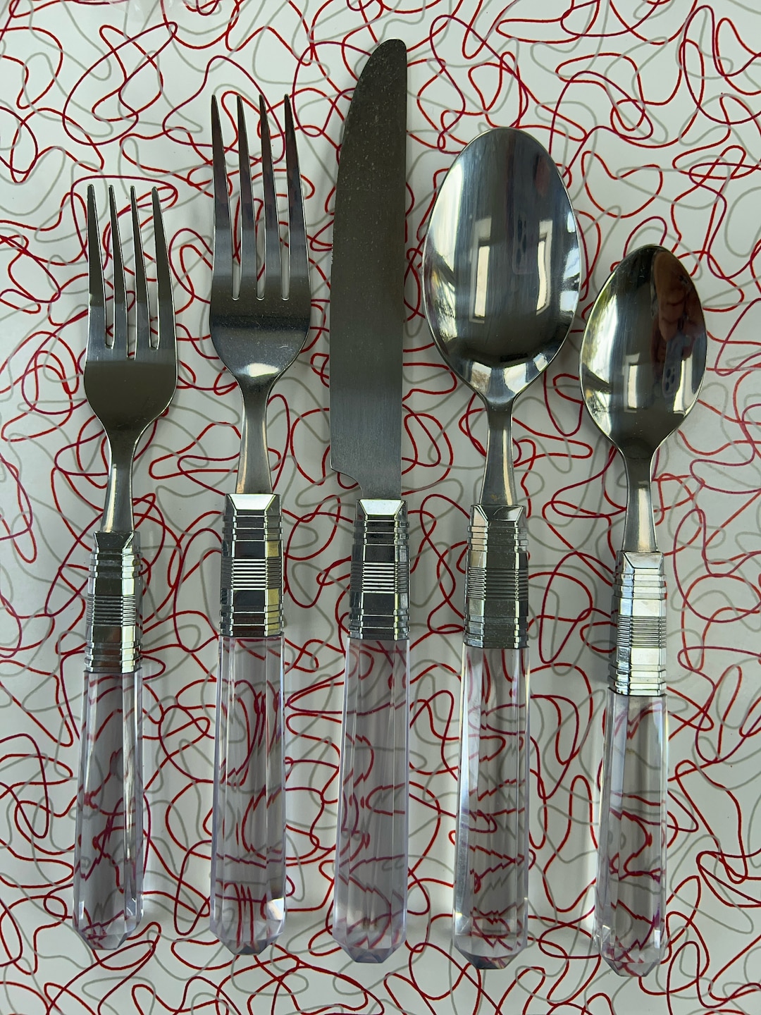 Lucite Flatware Acrylic Stainless Steel MCM Sixties Seventies Set 68