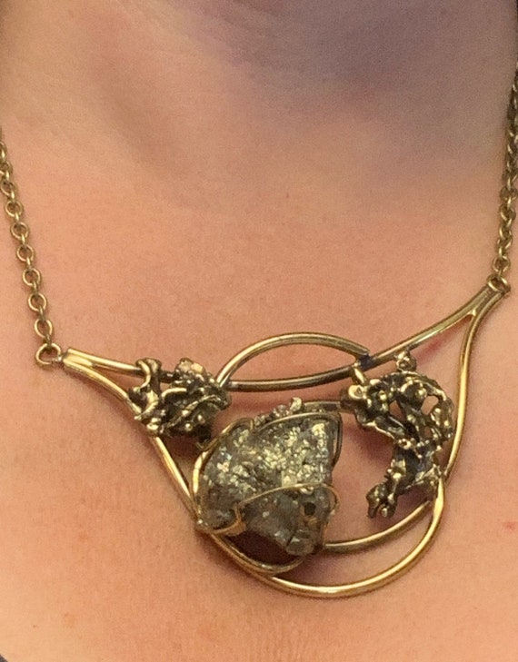 Brutalist Necklace - Brass - Pyrite - Fools Gold … - image 1