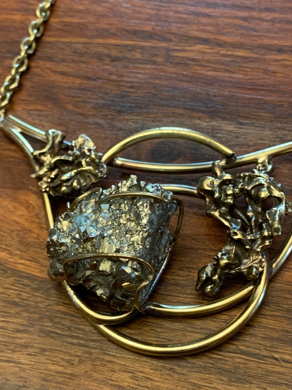 Brutalist Necklace - Brass - Pyrite - Fools Gold … - image 2