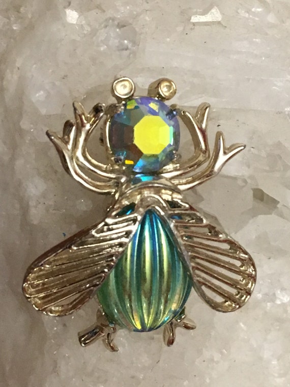 Bug Pin - Brooch - Weiss - Aurora Borealis - Silv… - image 2