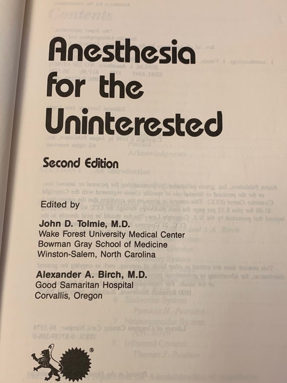 Rare Medical Book Textbook Anesthesia for the Uninterested - Etsy ...