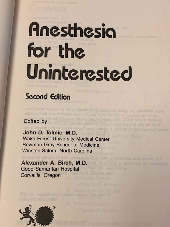 Rare Medical Book Textbook Anesthesia for the Uninterested - Etsy ...