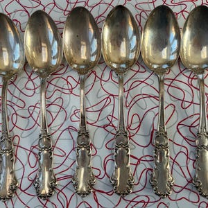 Sterling Spoons - Teaspoons - Scroll - Silver - Set of 6 - Antique Flatware