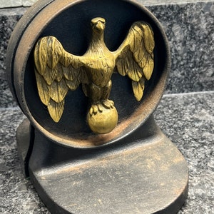 Eagle Bookends - Cast Iron - Metal - Gold - Black - Patriot - USA - Patriotic - Birds - Vintage - E2