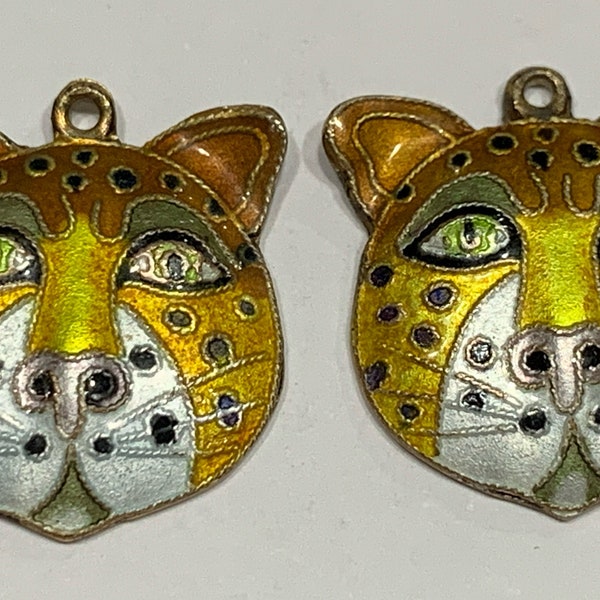 Laurel Burch Cat Earrings - Rare - Enamel - Cheetah - Yellow - Brown - Green - Silver - Gold - Vintage