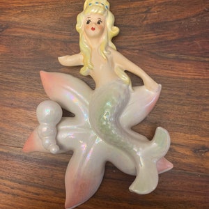 Mermaid Wall Plaque - Lefton - Mid Century - Wall Art - Plaque - Ceramic - Norcrest - Kitsch - Vintage - As Is -U1