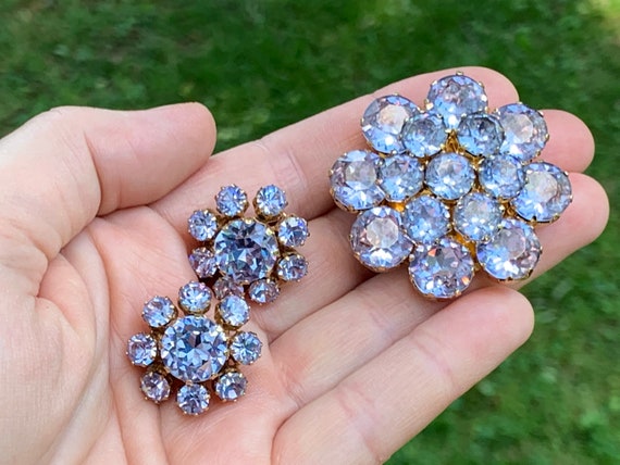 Kramer Alexandrite Brooch Earrings Set Demi Parure Purple Blue