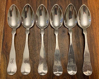 Coin Silver Teaspoon Set - Farrington - Hunnewell - 1800’s - 6 - Dessert - Table - Antique Flatware