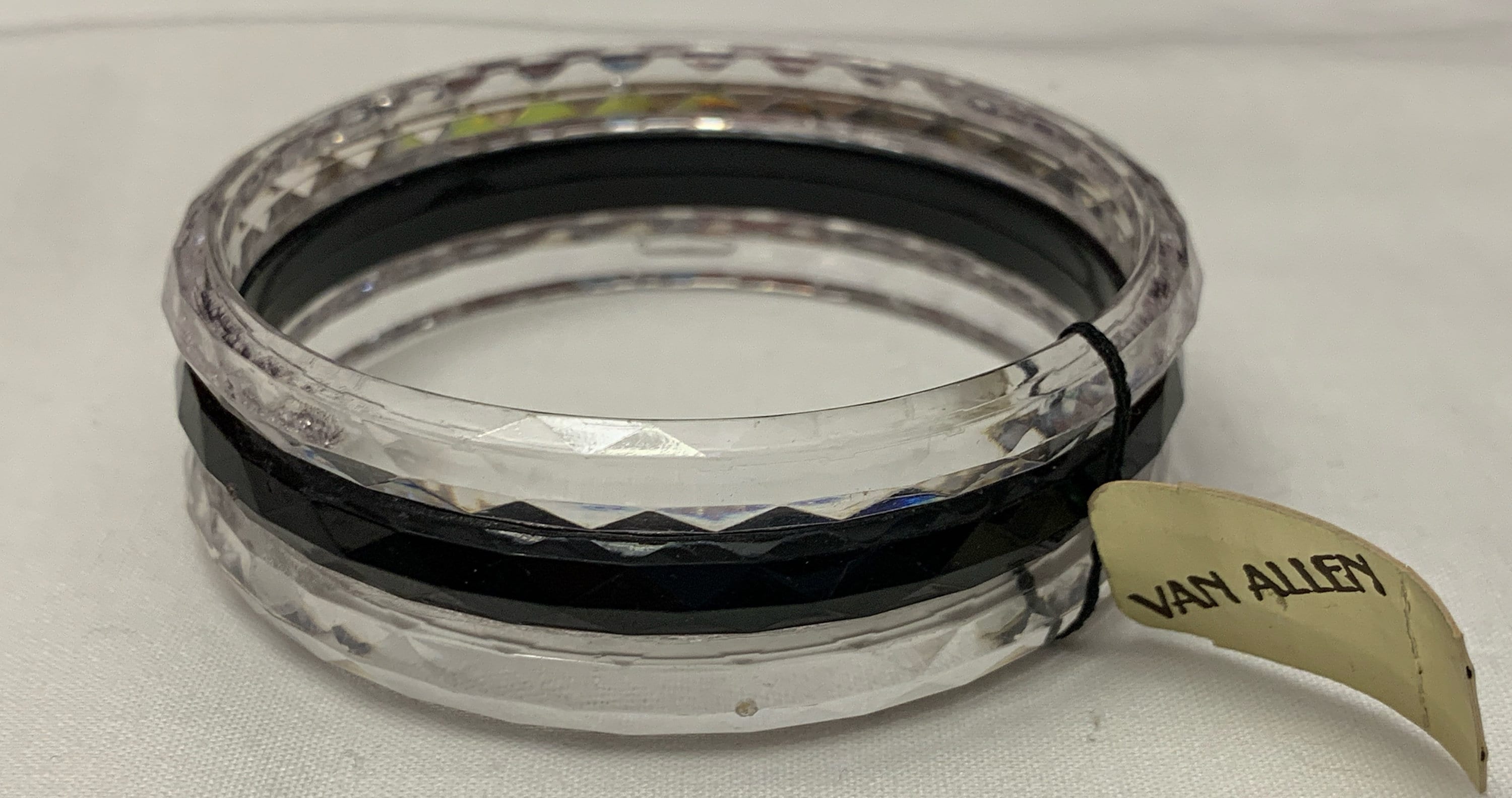 Van Allen Lucite Bangle - Striped - Clear - Acrylic - Black