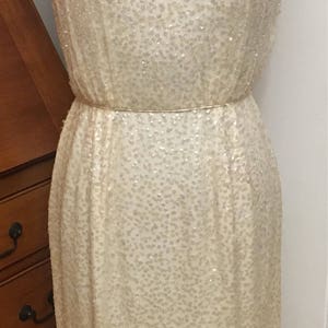 White Sequin Dress - Iridescent - Hong Kong - Sleeveless - Wedding - Bridal Shower - Prom - Sixties - Vintage - Q1