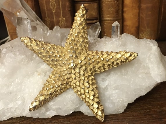Starfish Brooch - Large - Gold Toned - Textured -… - image 1