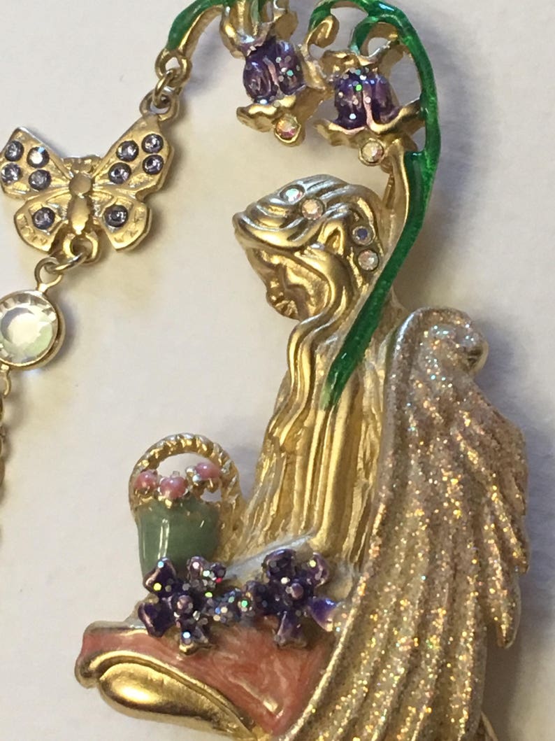Butterfly Fairy Rare Basket Kirks Folly Brooch Vintage Bluebell Fairy Flowers