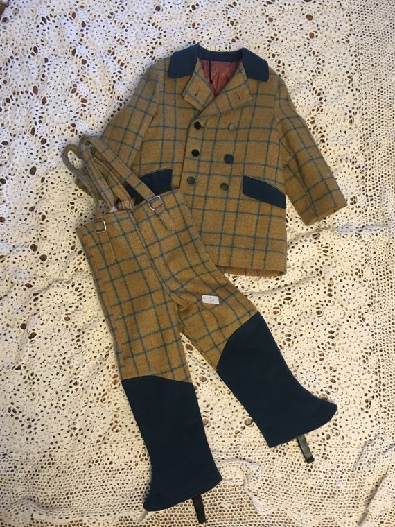 Wool Snow Suit - Plaid - Coat - Pants - Suspender… - image 2