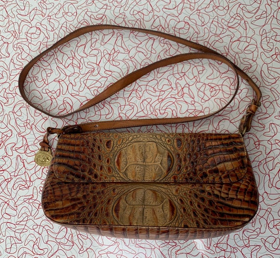 Vintage Brahmin embossed leather crocodile satchel shoulder bag