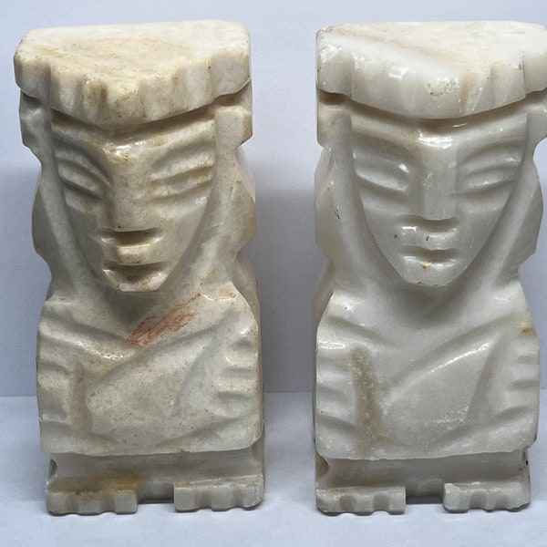 Stone Bookends - Mayan - Aztec - Guards - Soldiers - MCM - Eclectic - Classic - G1