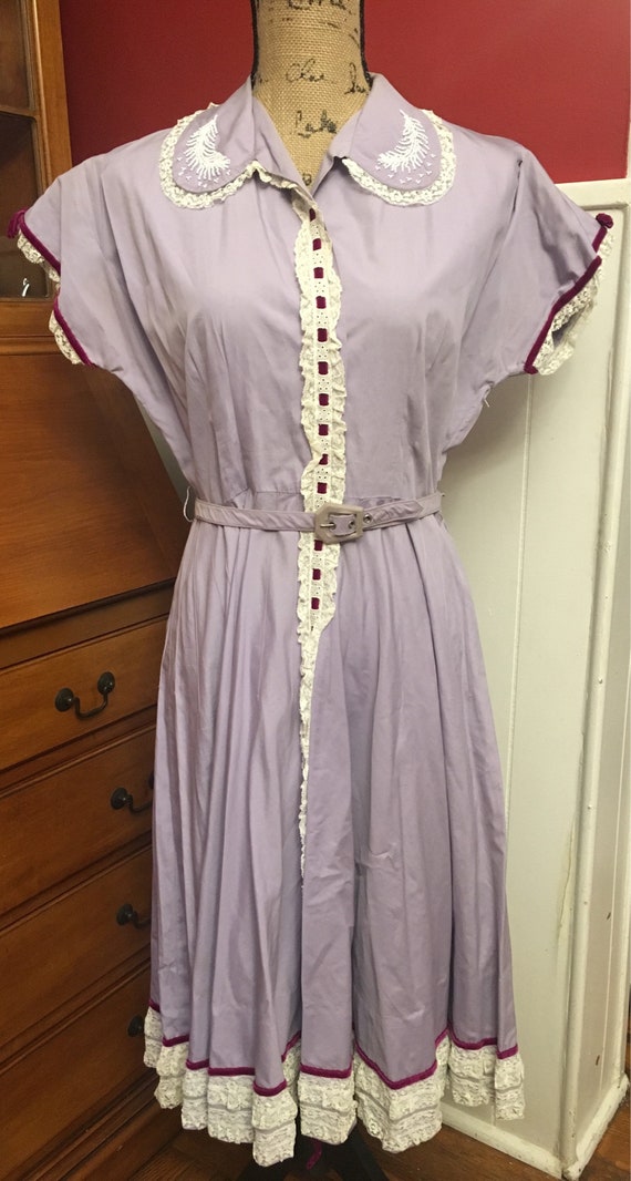 Fifties Dress - Mid Century - Handmade - Purple - 