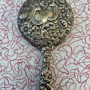 Antique Hand Mirror - Floral - Repousse - 800 Silver - Gorham - Vanity - Art Nouveau - Flowers - Romantic - DR