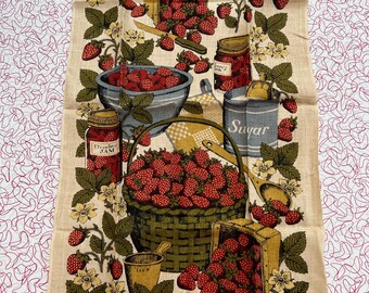 Strawberry Tea Towel - Jam - Strawberries - Sugar - Sewell Jackson - NOS - Linen - Collectible Kitchen Towel - BRBX