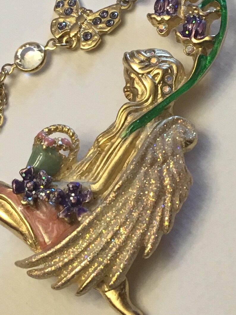Butterfly Fairy Rare Basket Kirks Folly Brooch Vintage Bluebell Fairy Flowers