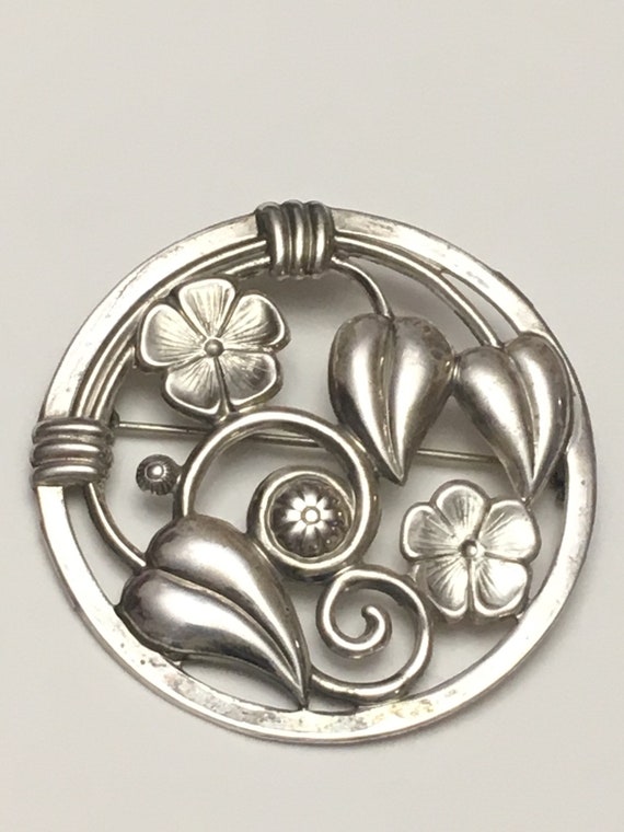 Sterling Floral Brooch - Flowers - Botanical - Mod