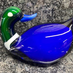 Murano Glass Duck - Bird - Figurine - Art Object - Statue - Blue - Green - White - Collectible - Unique - B1