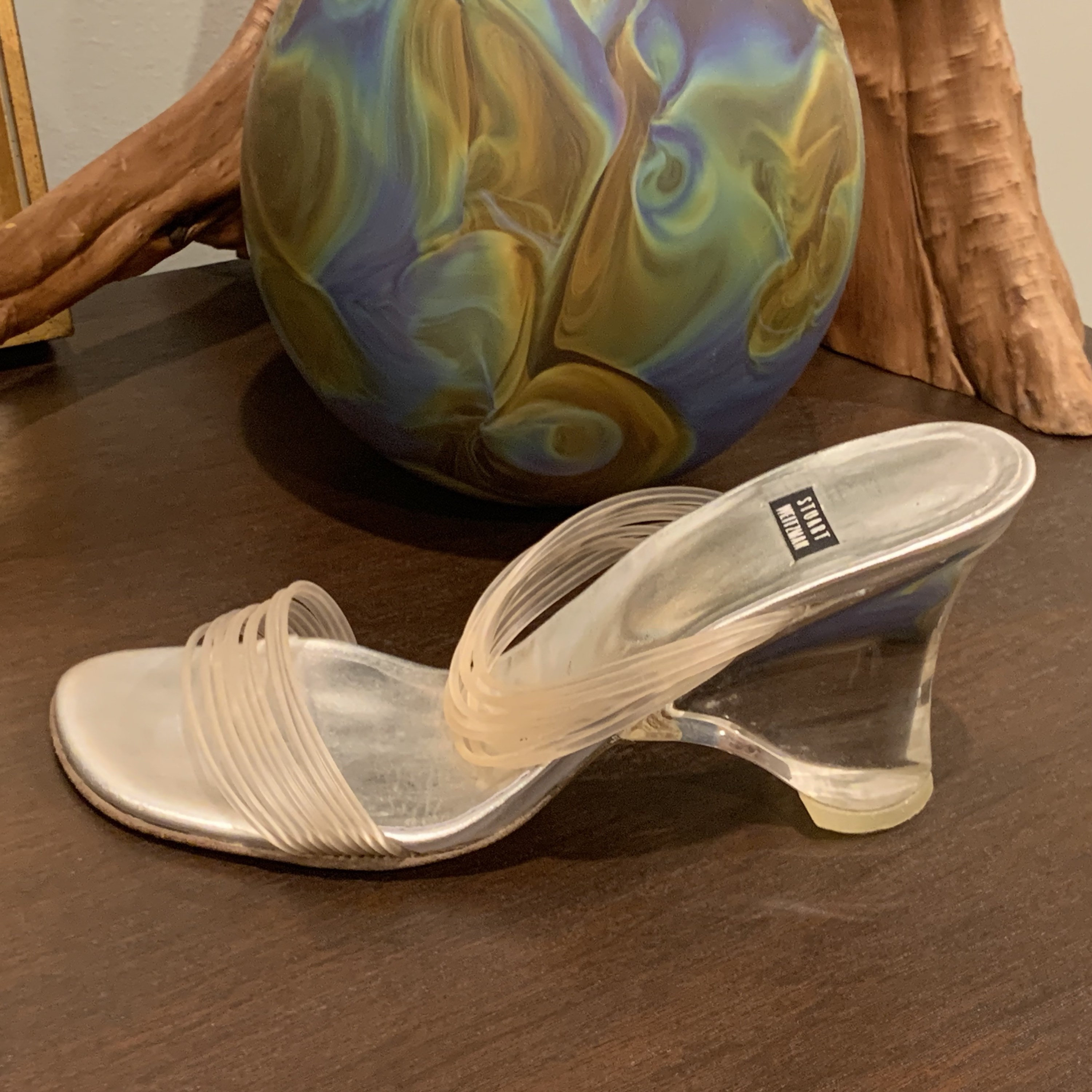 Lucite store wedge sandals